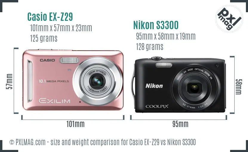 Casio EX-Z29 vs Nikon S3300 size comparison
