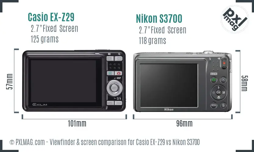 Casio EX-Z29 vs Nikon S3700 Screen and Viewfinder comparison