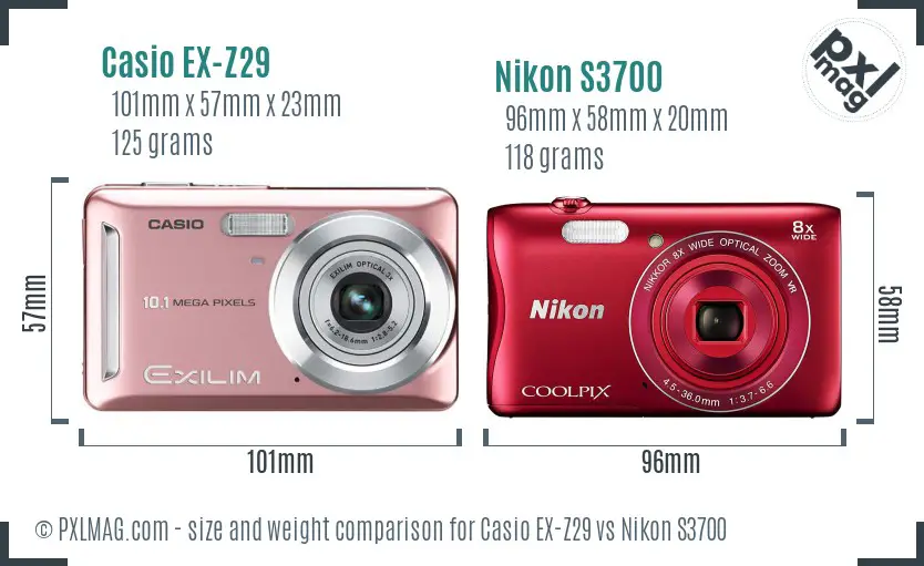 Casio EX-Z29 vs Nikon S3700 size comparison