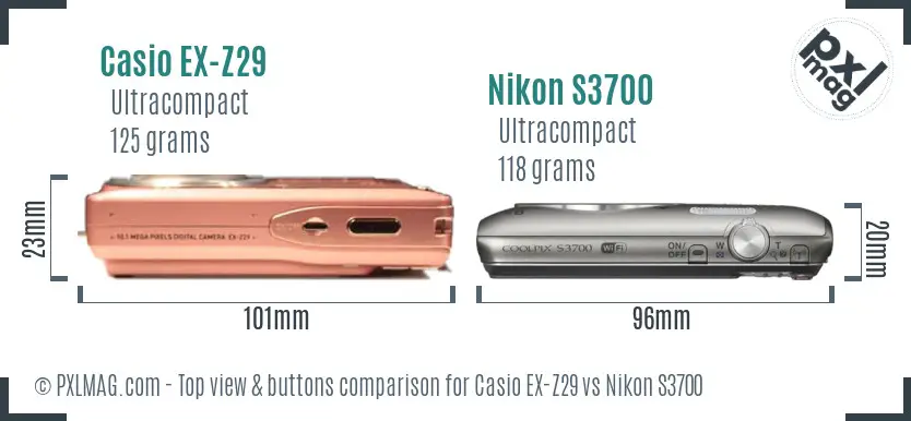 Casio EX-Z29 vs Nikon S3700 top view buttons comparison