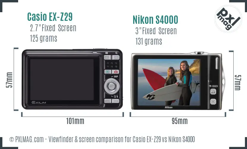 Casio EX-Z29 vs Nikon S4000 Screen and Viewfinder comparison Casio EX-Z29 vs Nikon S4000 Screen and Viewfinder comparison