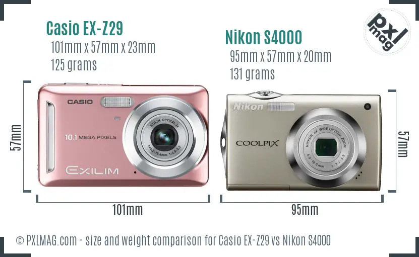Casio EX-Z29 vs Nikon S4000 size comparison Casio EX-Z29 vs Nikon S4000 size comparison