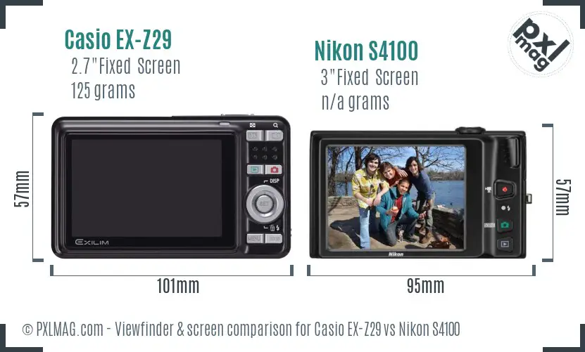 Casio EX-Z29 vs Nikon S4100 Screen and Viewfinder comparison