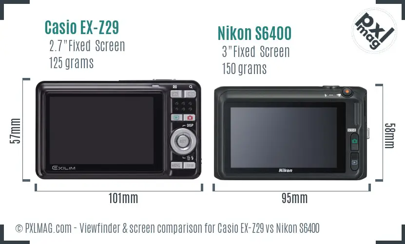 Casio EX-Z29 vs Nikon S6400 Screen and Viewfinder comparison