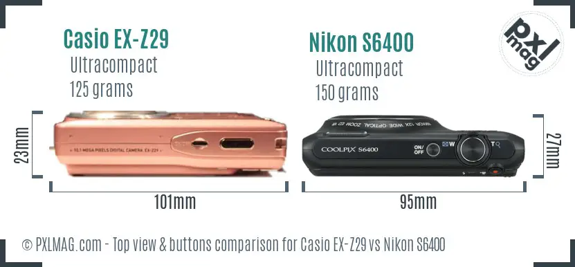 Casio EX-Z29 vs Nikon S6400 top view buttons comparison