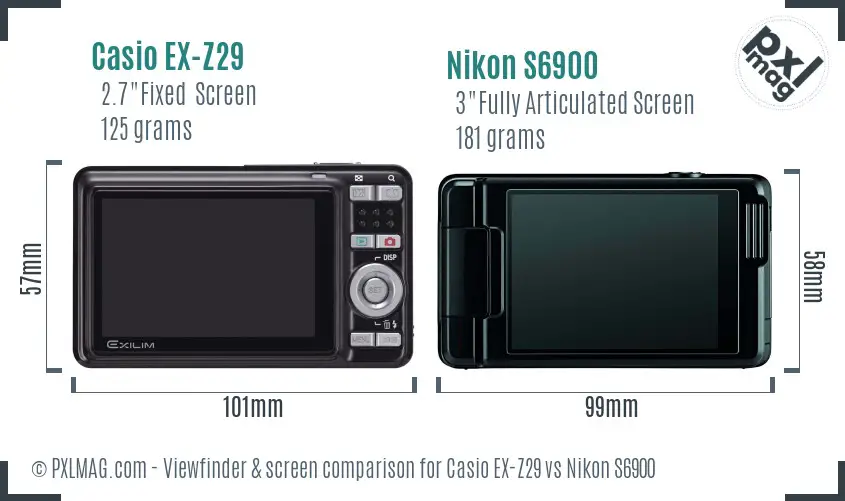 Casio EX-Z29 vs Nikon S6900 Screen and Viewfinder comparison