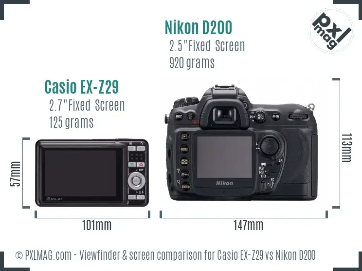 Casio EX-Z29 vs Nikon D200 Screen and Viewfinder comparison