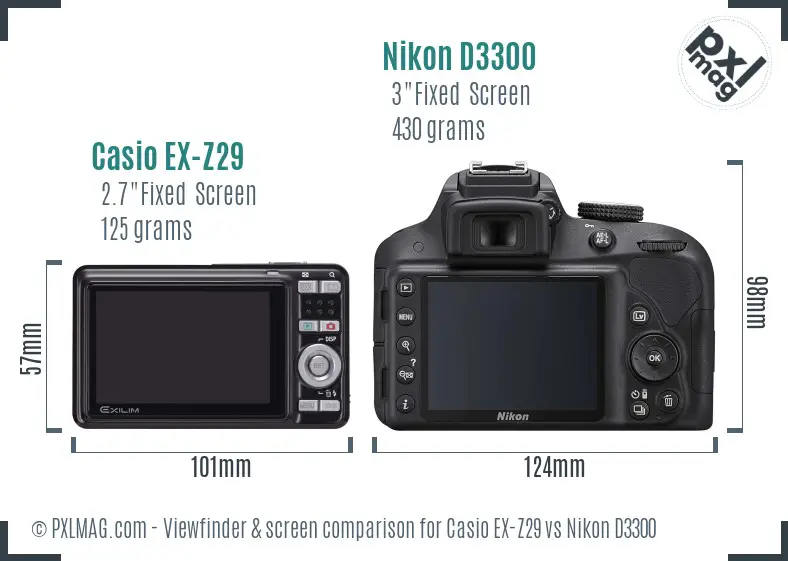 Casio EX-Z29 vs Nikon D3300 Screen and Viewfinder comparison