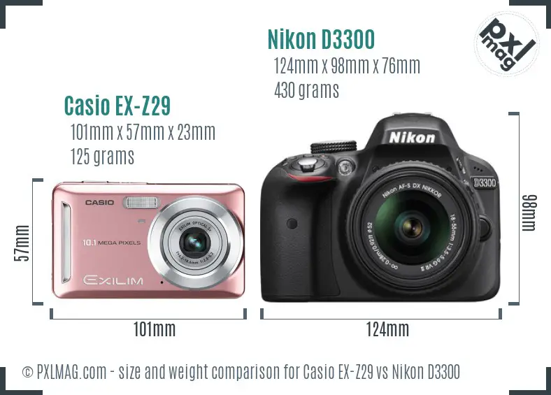 Casio EX-Z29 vs Nikon D3300 size comparison