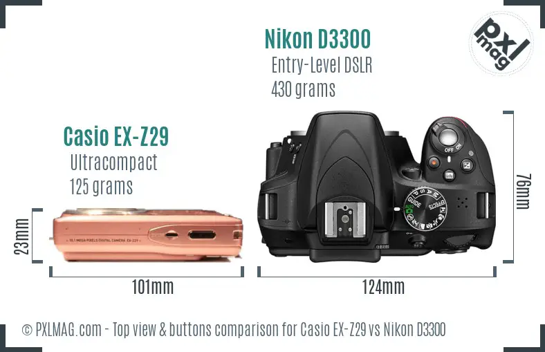 Casio EX-Z29 vs Nikon D3300 top view buttons comparison
