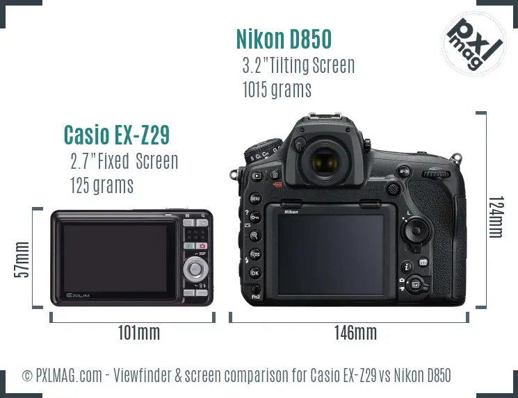 Casio EX-Z29 vs Nikon D850 Screen and Viewfinder comparison