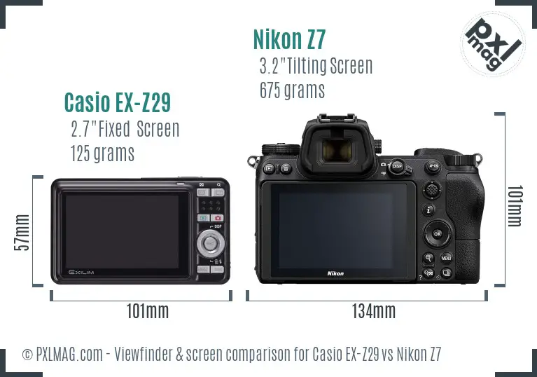 Casio EX-Z29 vs Nikon Z7 Screen and Viewfinder comparison