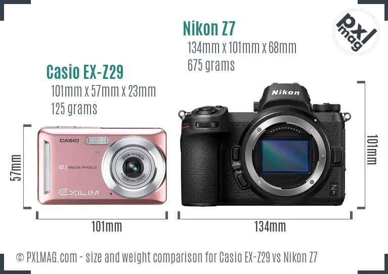 Casio EX-Z29 vs Nikon Z7 size comparison