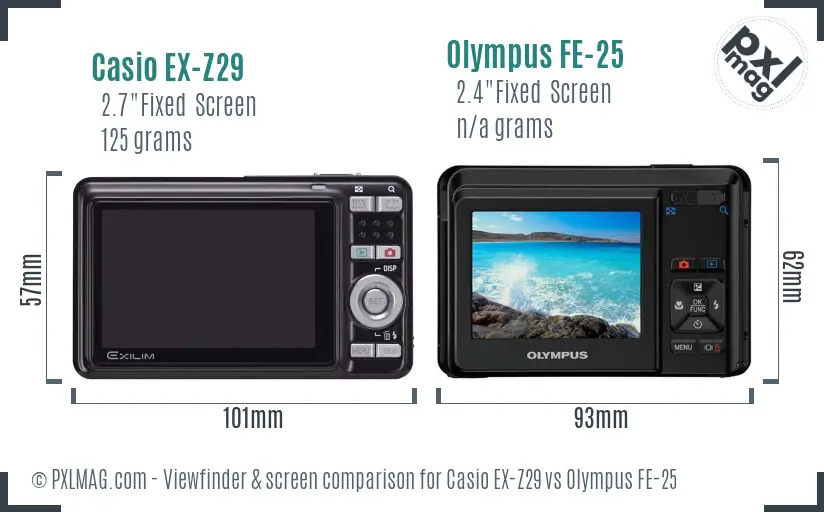 Casio EX-Z29 vs Olympus FE-25 Screen and Viewfinder comparison