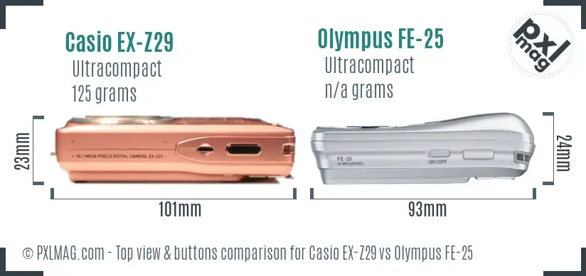 Casio EX-Z29 vs Olympus FE-25 top view buttons comparison