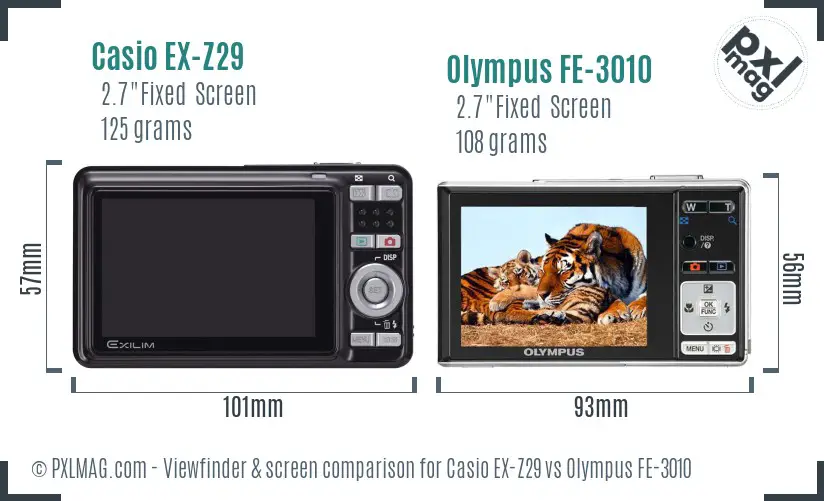 Casio EX-Z29 vs Olympus FE-3010 Screen and Viewfinder comparison