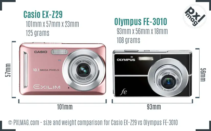 Casio EX-Z29 vs Olympus FE-3010 size comparison
