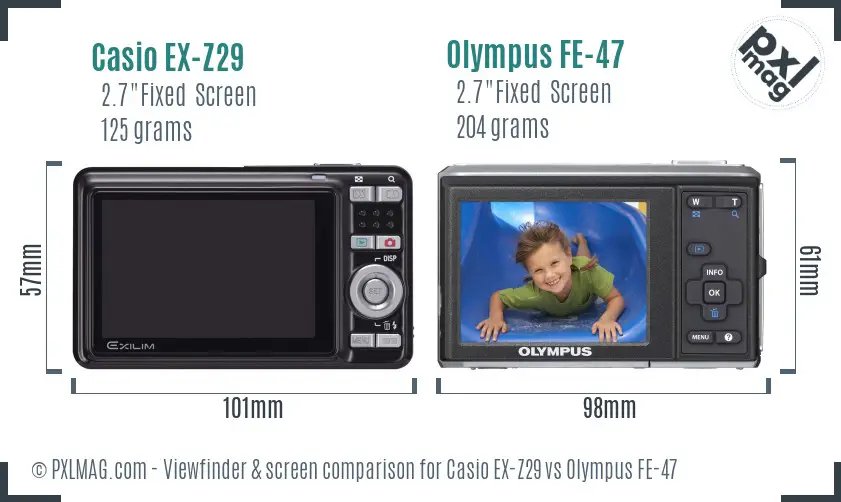 Casio EX-Z29 vs Olympus FE-47 Screen and Viewfinder comparison