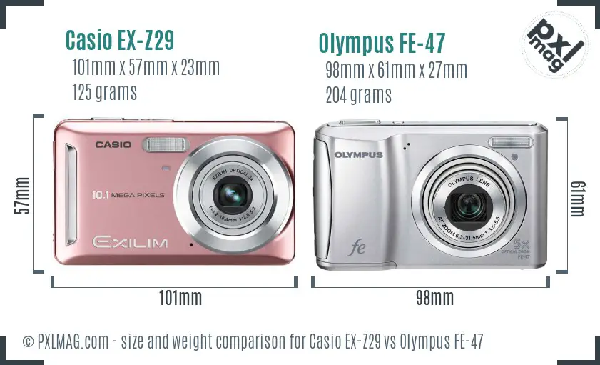 Casio EX-Z29 vs Olympus FE-47 size comparison