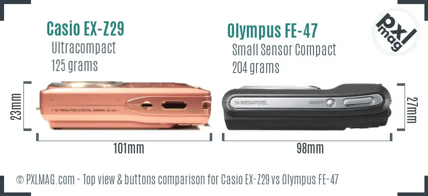 Casio EX-Z29 vs Olympus FE-47 top view buttons comparison