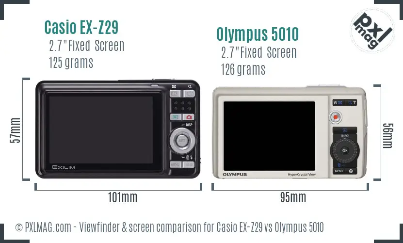Casio EX-Z29 vs Olympus 5010 Screen and Viewfinder comparison Casio EX-Z29 vs Olympus 5010 Screen and Viewfinder comparison