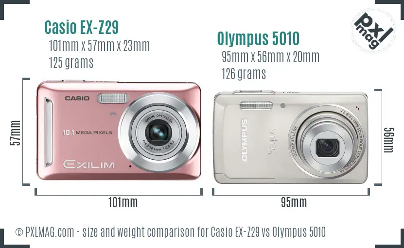 Casio EX-Z29 vs Olympus 5010 size comparison Casio EX-Z29 vs Olympus 5010 size comparison
