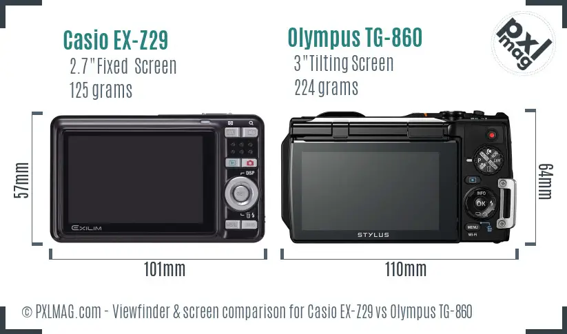 Casio EX-Z29 vs Olympus TG-860 Screen and Viewfinder comparison