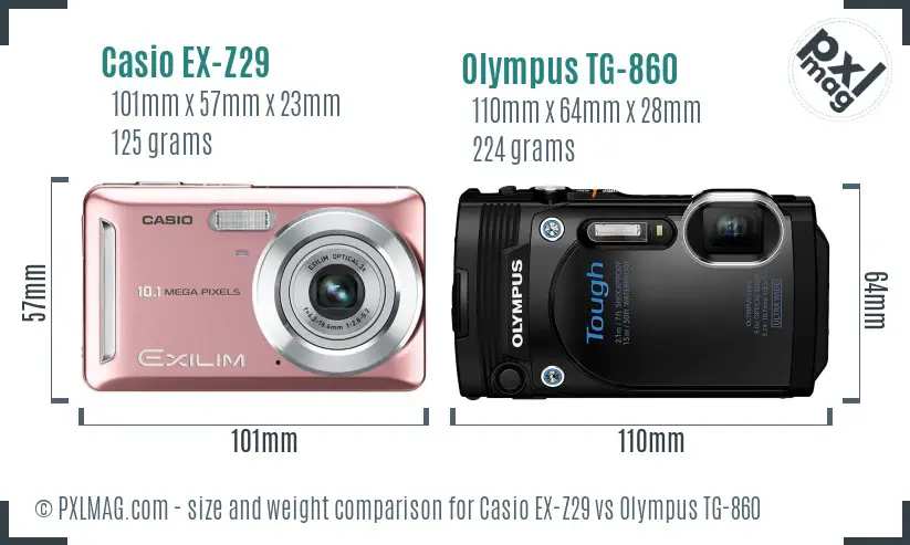 Casio EX-Z29 vs Olympus TG-860 size comparison