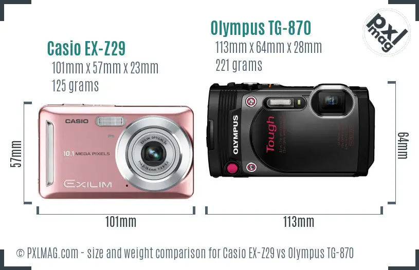 Casio EX-Z29 vs Olympus TG-870 size comparison