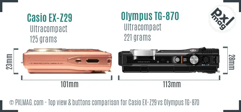 Casio EX-Z29 vs Olympus TG-870 top view buttons comparison