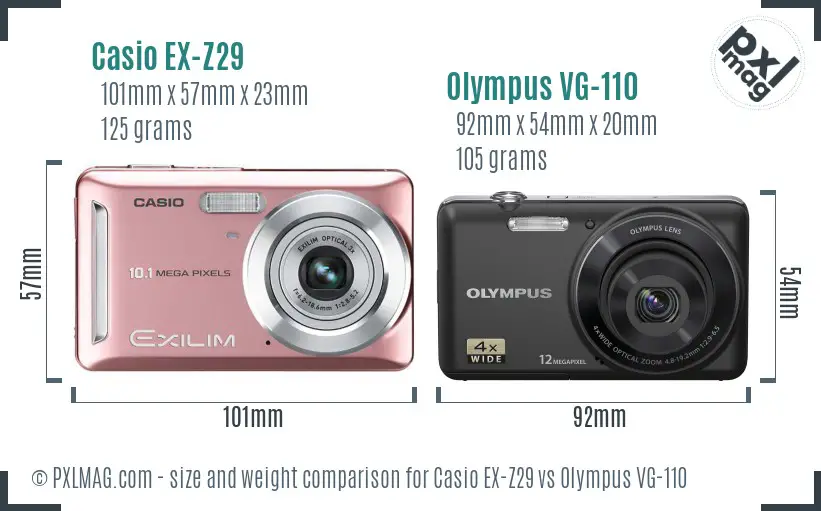 Casio EX-Z29 vs Olympus VG-110 size comparison