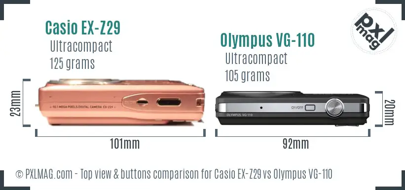 Casio EX-Z29 vs Olympus VG-110 top view buttons comparison