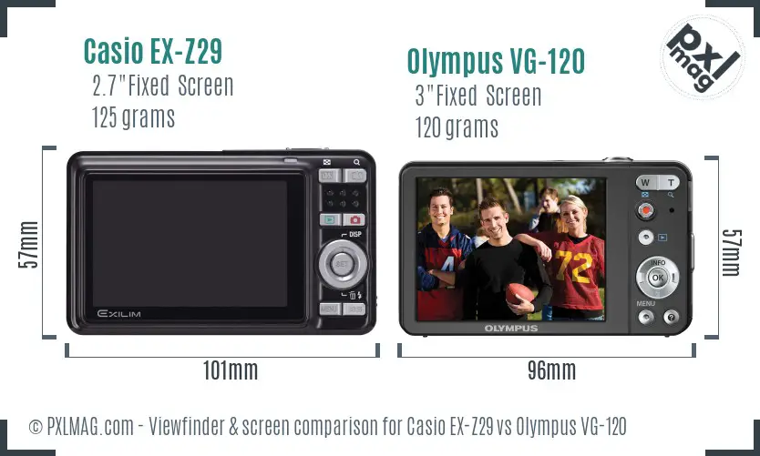 Casio EX-Z29 vs Olympus VG-120 Screen and Viewfinder comparison