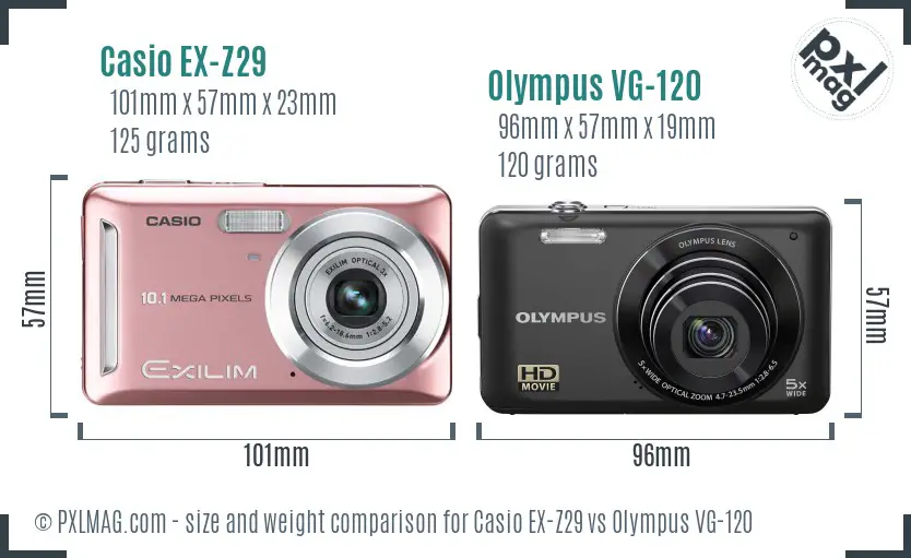 Casio EX-Z29 vs Olympus VG-120 size comparison