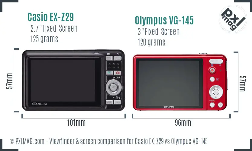 Casio EX-Z29 vs Olympus VG-145 Screen and Viewfinder comparison