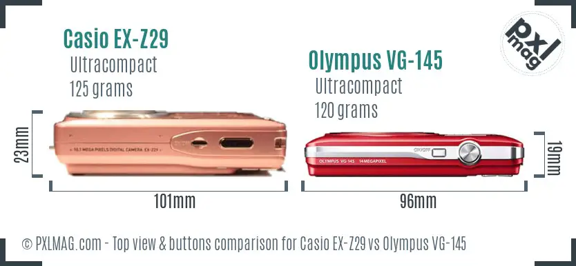 Casio EX-Z29 vs Olympus VG-145 top view buttons comparison