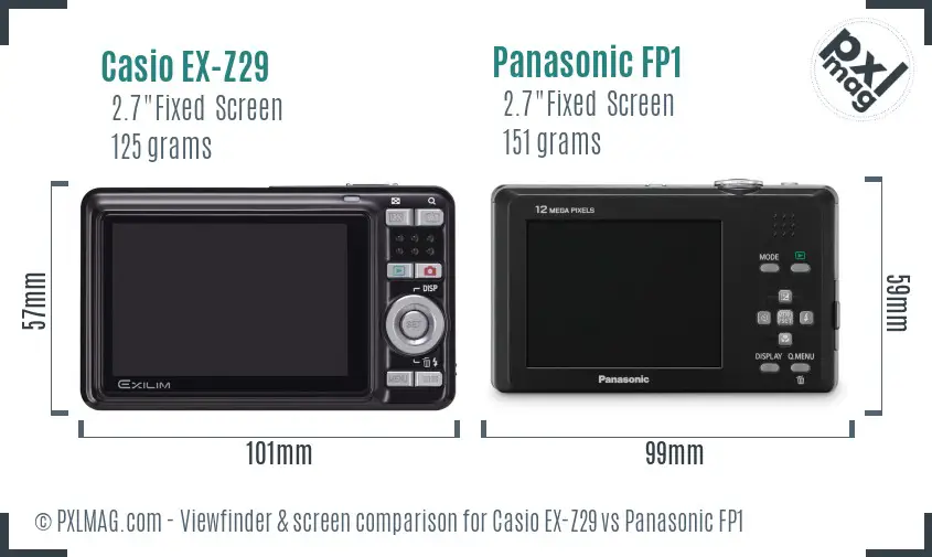 Casio EX-Z29 vs Panasonic FP1 Screen and Viewfinder comparison