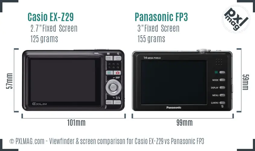 Casio EX-Z29 vs Panasonic FP3 Screen and Viewfinder comparison