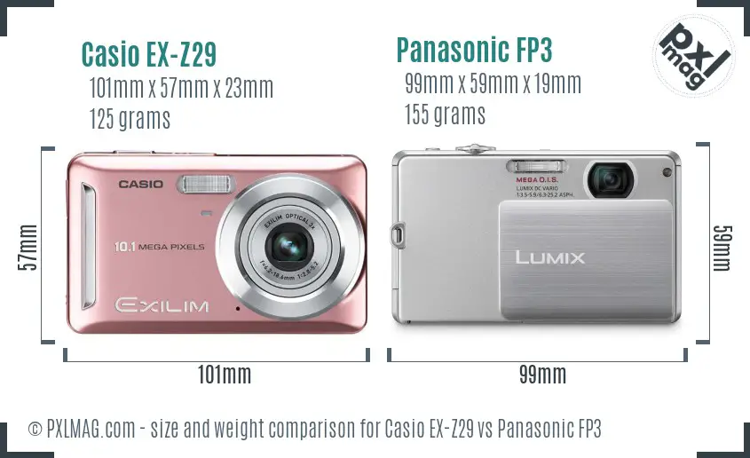 Casio EX-Z29 vs Panasonic FP3 size comparison