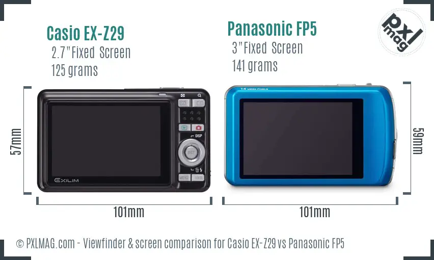 Casio EX-Z29 vs Panasonic FP5 Screen and Viewfinder comparison