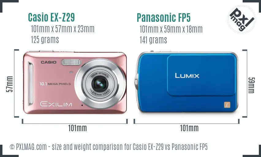 Casio EX-Z29 vs Panasonic FP5 size comparison