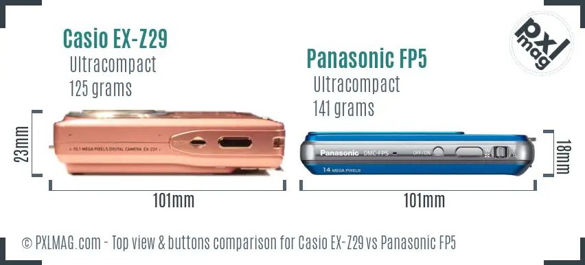Casio EX-Z29 vs Panasonic FP5 top view buttons comparison