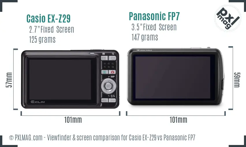 Casio EX-Z29 vs Panasonic FP7 Screen and Viewfinder comparison