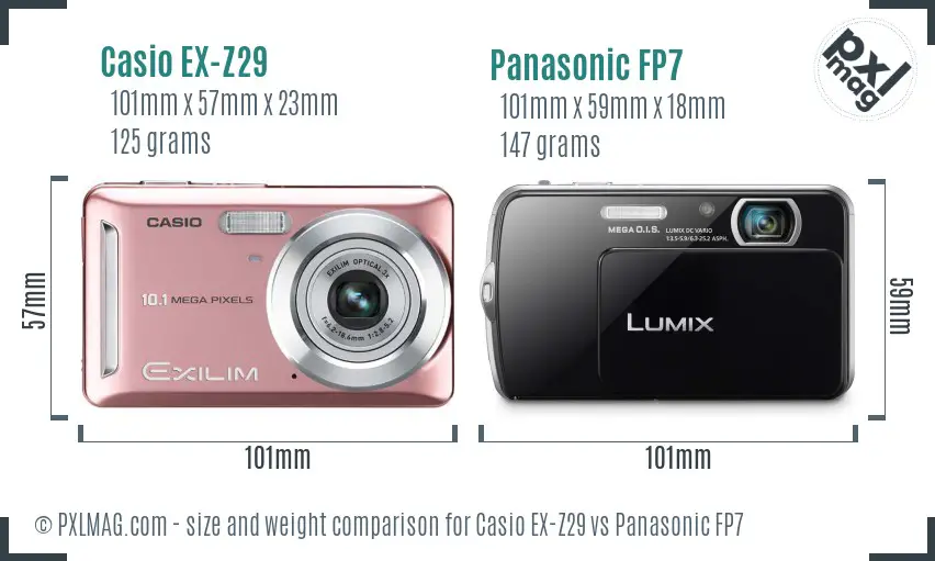 Casio EX-Z29 vs Panasonic FP7 size comparison