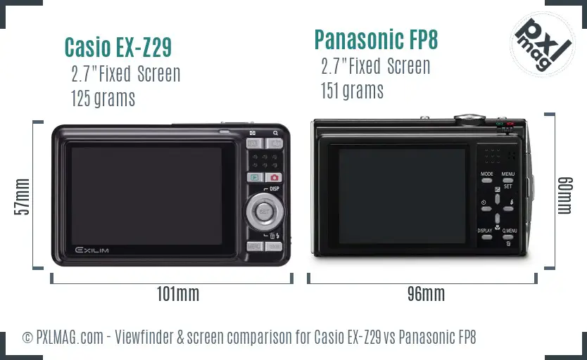 Casio EX-Z29 vs Panasonic FP8 Screen and Viewfinder comparison