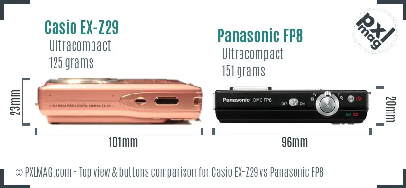 Casio EX-Z29 vs Panasonic FP8 top view buttons comparison