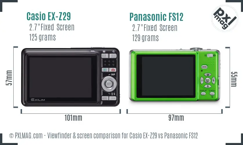 Casio EX-Z29 vs Panasonic FS12 Screen and Viewfinder comparison