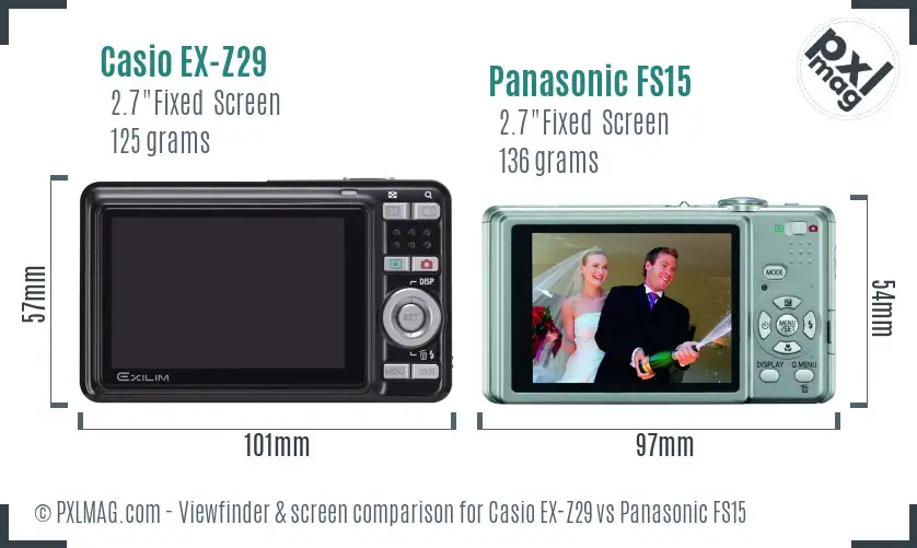 Casio EX-Z29 vs Panasonic FS15 Screen and Viewfinder comparison