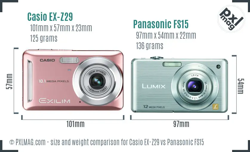 Casio EX-Z29 vs Panasonic FS15 size comparison