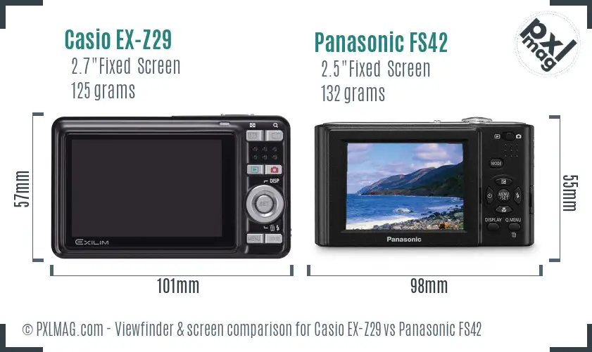 Casio EX-Z29 vs Panasonic FS42 Screen and Viewfinder comparison